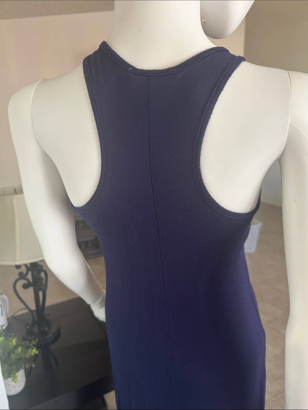 Romeo & Juliet Couture Navy Maxi Dress with Multicolor Beaded V-Neck - Picture 7 of 14